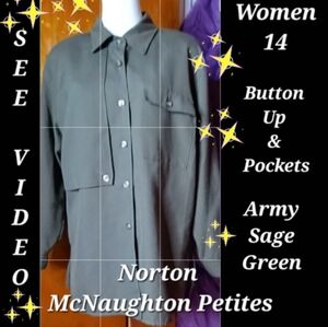 Vintage NORTON McNaughton Sage Green 3/4 Sleeve top w/ Pockets